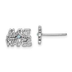 PLE-711 Sterling Silver Rhodium-Plated Polished 'Make Waves' Crystal Post Earrings