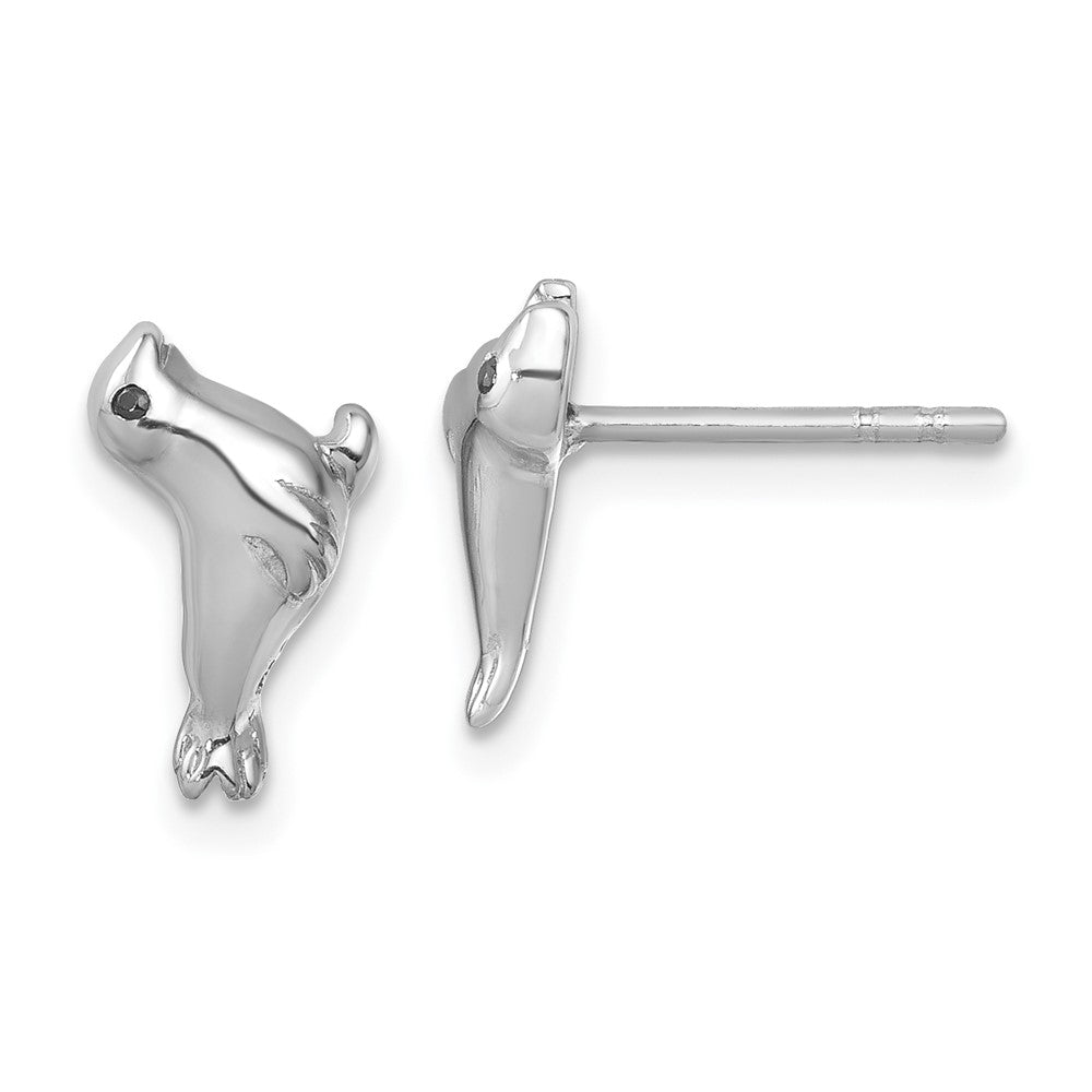 PLE-721 Sterling Silver Rhodium-plated Polished CZ Eye Sea Lion Post Earrings