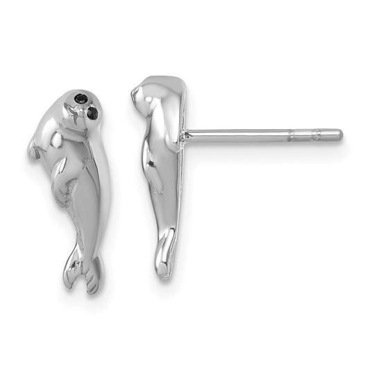 PLE-722 Sterling Silver Rhodium-plated Polished CZ Eye Harbor Seal Post Earrings