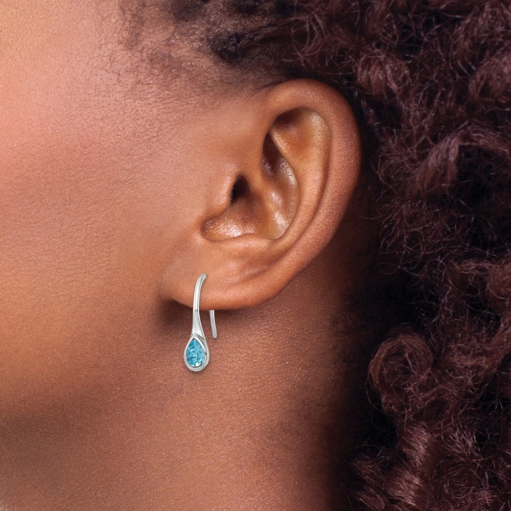 PLE-723 Sterling Silver Rhodium-Plated Polished Crystal Tear Drop Wire Earrings