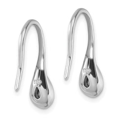 PLE-723 Sterling Silver Rhodium-Plated Polished Crystal Tear Drop Wire Earrings