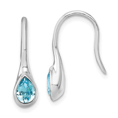 PLE-723 Sterling Silver Rhodium-Plated Polished Crystal Tear Drop Wire Earrings