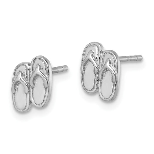 PLE-790 Sterling Silver Rhodium-Plated Polished Double Flip Flop Post Earrings