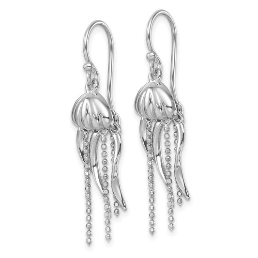 PLE-791 Sterling Silver Rhodium-plated Polished Moveable Jellyfish Dangle Earrings