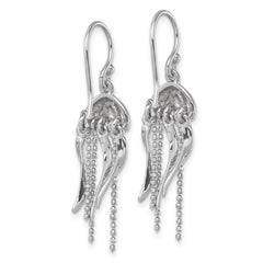 PLE-791 Sterling Silver Rhodium-plated Polished Moveable Jellyfish Dangle Earrings