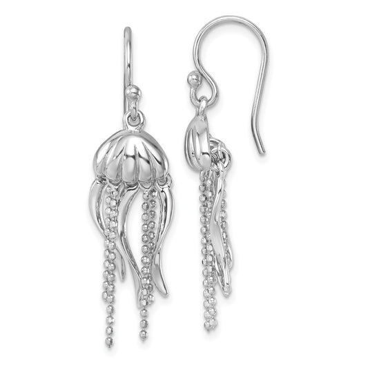 PLE-791 Sterling Silver Rhodium-plated Polished Moveable Jellyfish Dangle Earrings