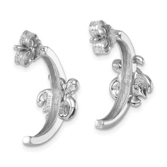 PLE-971 Sterling Silver Rhodium-plated Polished and Antiqued Blue Crystal Turtle J-Hoop Earrings