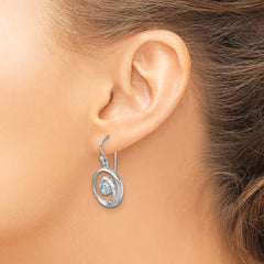 PLE-982 Sterling Silver Rhodium-Plated Polished Crystal Wave Dangle Earrings
