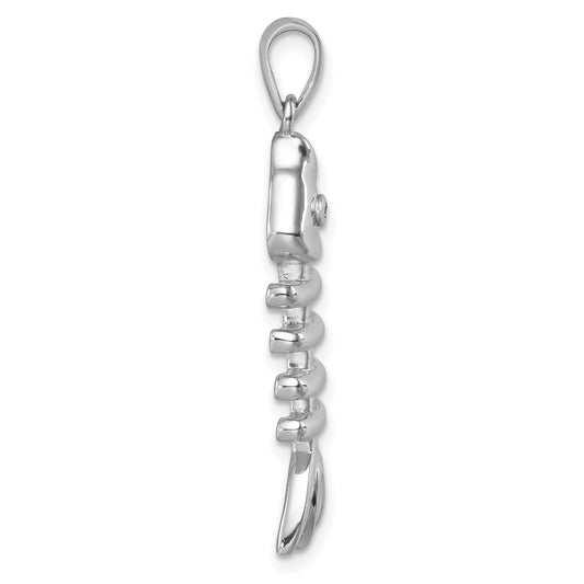 Sterling Silver Rhodium-plated Polished Blue CZ Eye Bonefish Pendant PLP-053