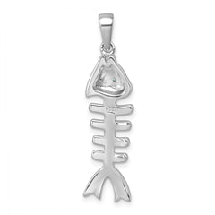 Sterling Silver Rhodium-plated Polished Blue CZ Eye Bonefish Pendant PLP-053