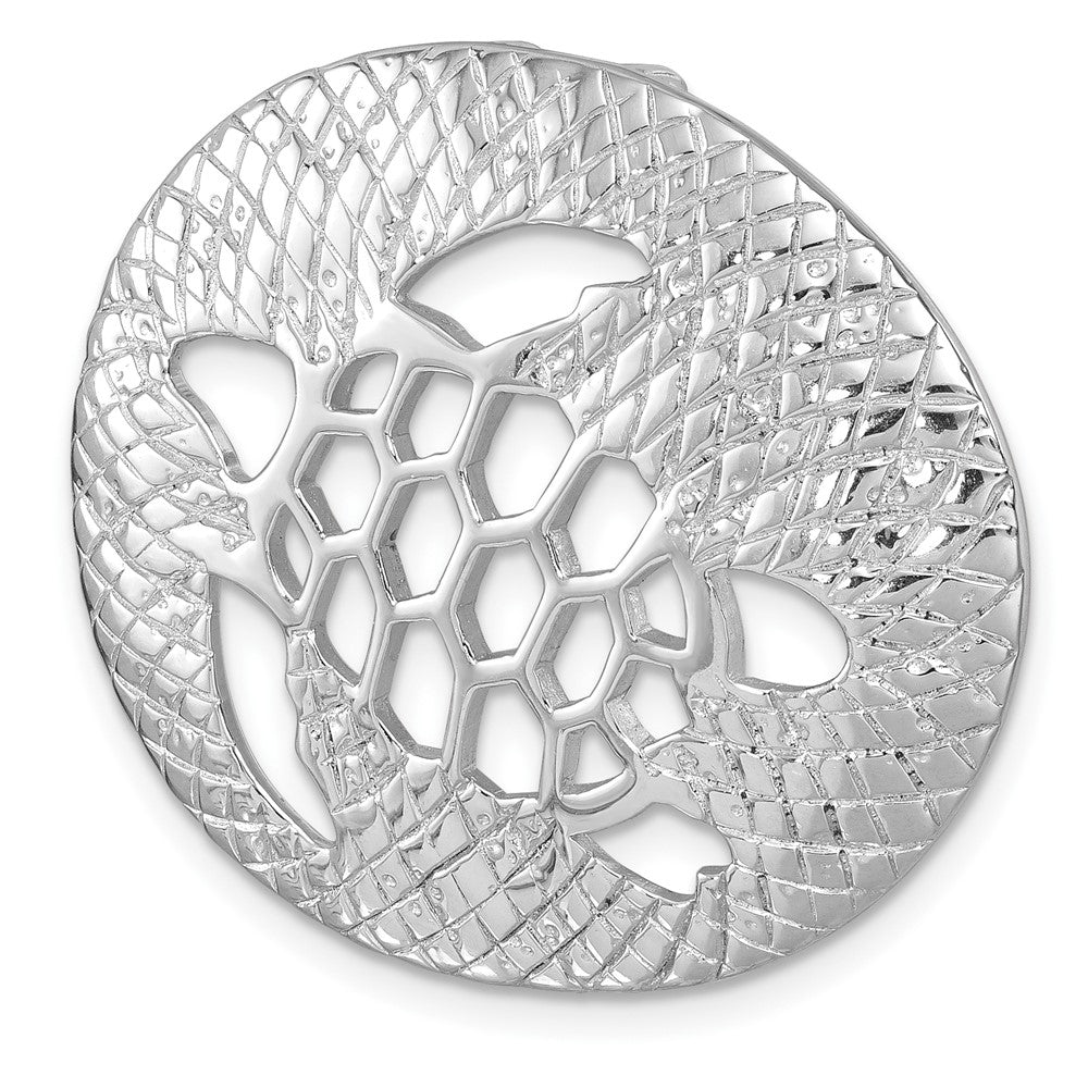 Sterling Silver Rhodium-Plated Polished and Textured Cutout Turtle Chain Slide PLP-103
