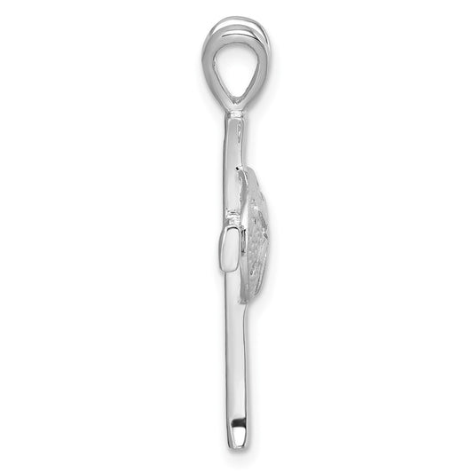 Sterling Silver Rhodium-Plated Polished and Brushed Sand Dollar Cross Pendant PLP-104