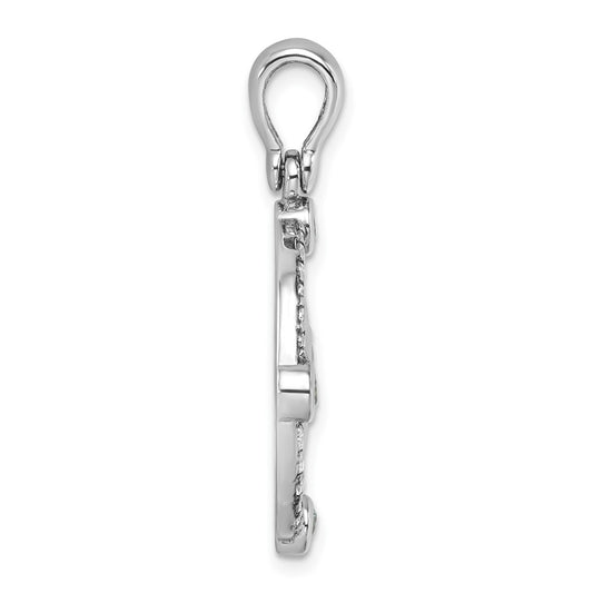 Sterling Silver Rhodium-Plated Polished CZ Compass Pendant PLP-266