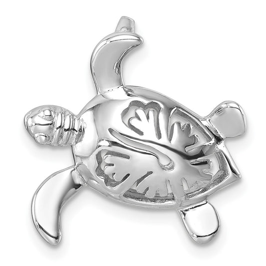Sterling Silver Rhodium-Plated Polished Flower Back Turtle Chain Slide PLP-360
