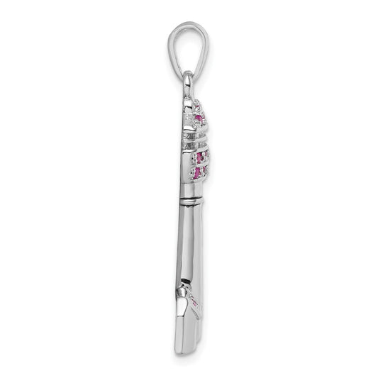 Sterling Silver Rhodium-Plated Polished CZ Cape May Lighthouse Pendant PLP-374CM