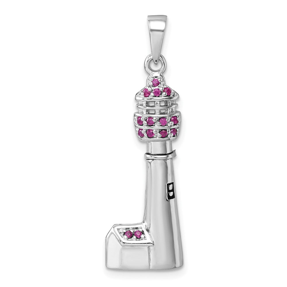 Sterling Silver Rhodium-Plated Polished CZ Cape May Lighthouse Pendant PLP-374CM
