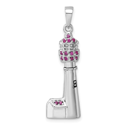 Sterling Silver Rhodium-Plated Polished CZ Cape May Lighthouse Pendant PLP-374CM