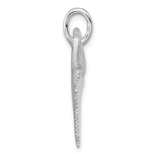 Sterling Silver Rhodium-Plated Brushed and Polished Great White Shark Tooth Pendant PLP-406