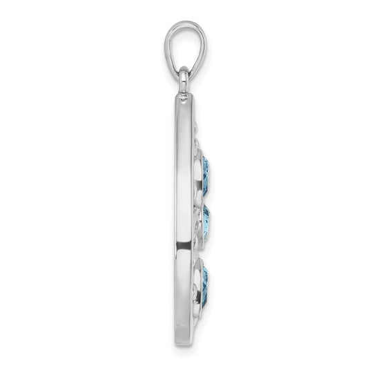 Sterling Silver Rhodium-plated Polished Triple Crystal Turtle Ocean Wave Pendant PLP-429