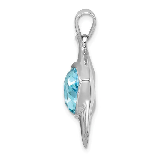 Sterling Silver Rhodium-plated Polished Crystal Angel Fish Pendant PLP-463