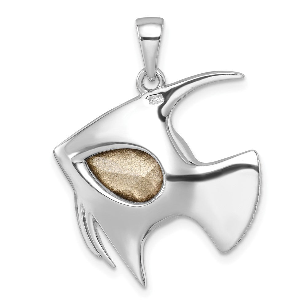 Sterling Silver Rhodium-plated Polished Crystal Angel Fish Pendant PLP-463