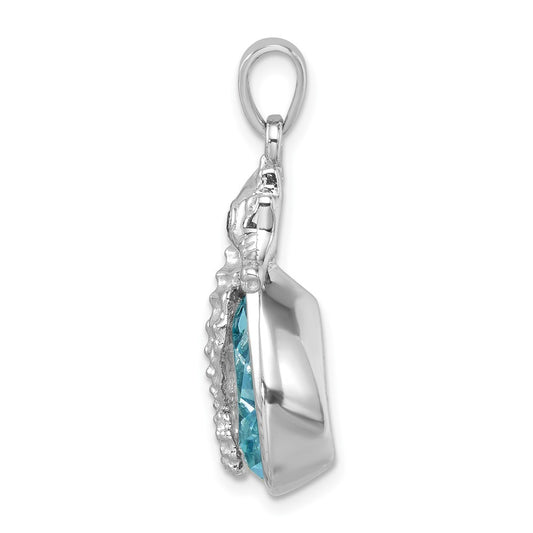 Sterling Silver Rhodium-plated Polished Crystal Background Seahorse Pendant PLP-466