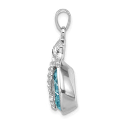 Sterling Silver Rhodium-plated Polished Crystal Background Seahorse Pendant PLP-466