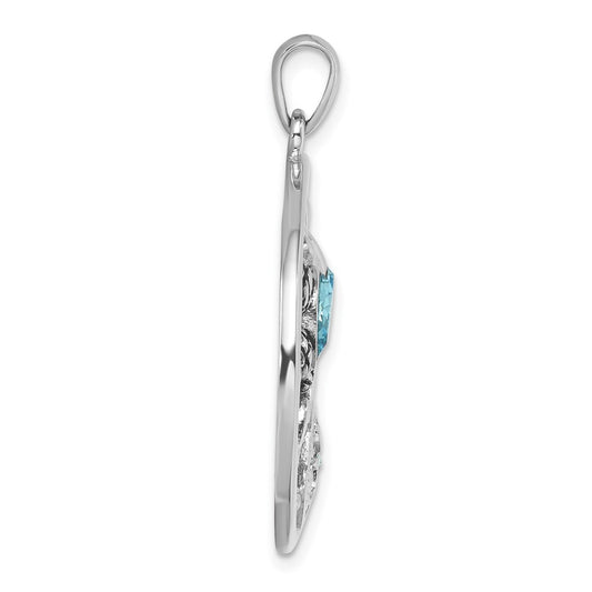 Sterling Silver Rhodium-plated Polished and Antiqued Round Crystal Sealife Pendant PLP-516