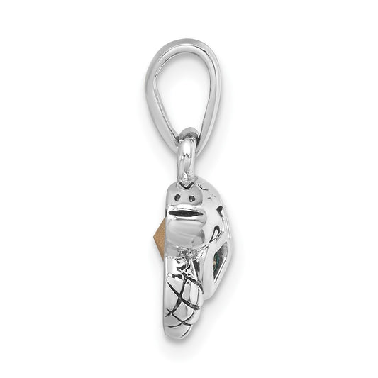 Sterling Silver Rhodium-Plated Polished and Antiqued Crystal Swimming Turtle Pendant PLP-517