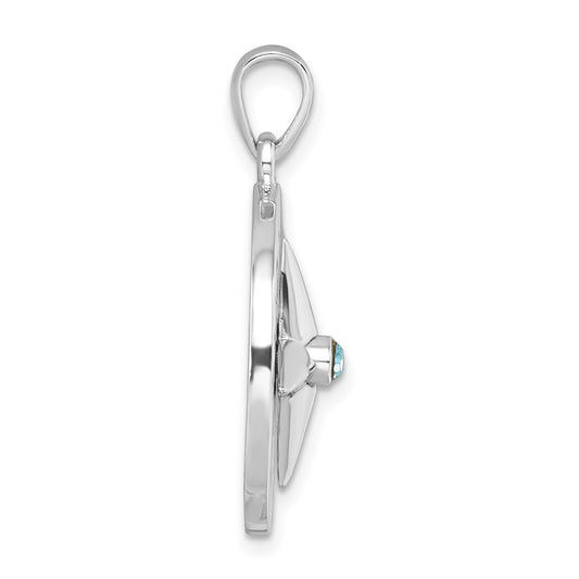 Sterling Silver Rhodium-Plated Polished Moveable Crystal Compass Pendant PLP-518