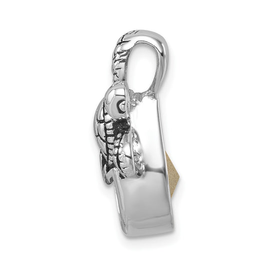 Sterling Silver Rhodium-Plated Antiqued Crystal Hatching Turtle Pendant PLP-527