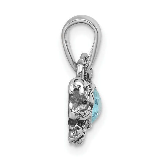 Sterling Silver Rhodium-plated Antiqued Crystal Inlay Alligator Pendant PLP-564