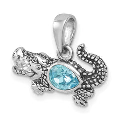 Sterling Silver Rhodium-plated Antiqued Crystal Inlay Alligator Pendant PLP-564