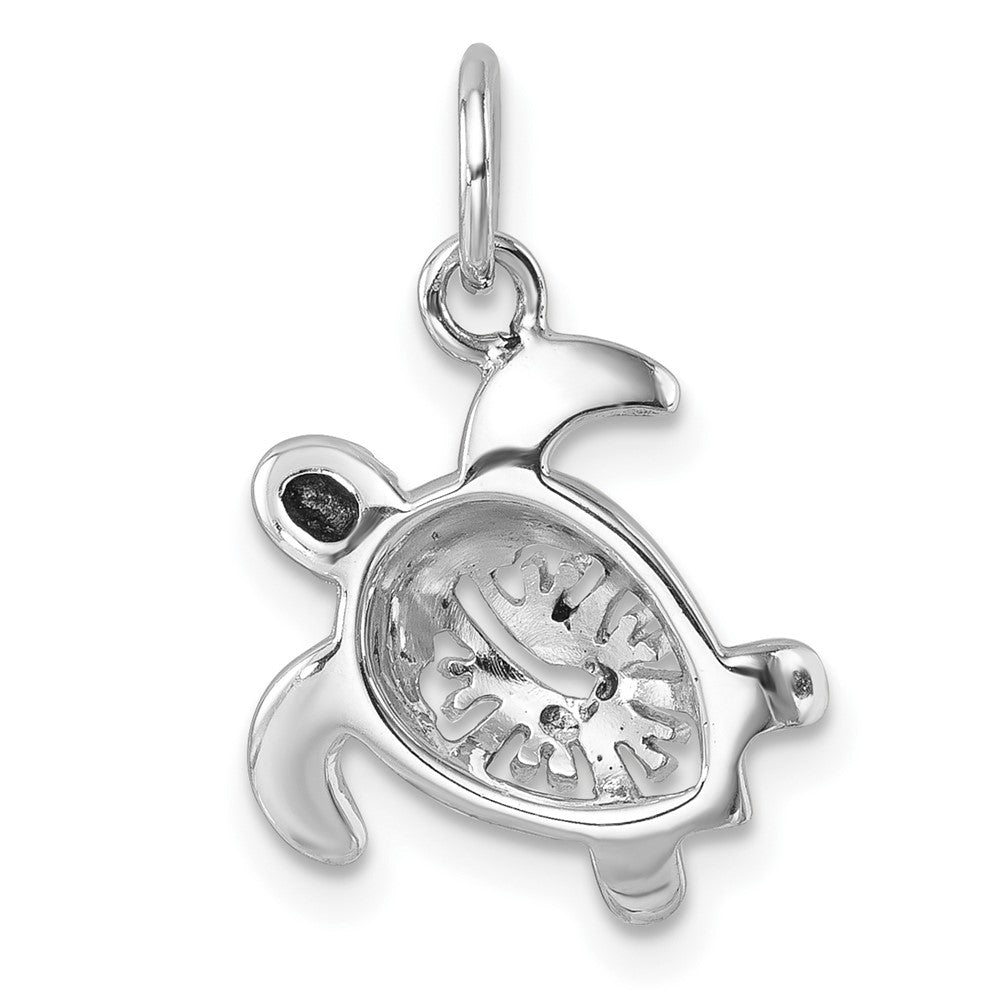 Sterling Silver Rhodium-Plated Tiny Turtle with Flower Back Pendant PLP-611