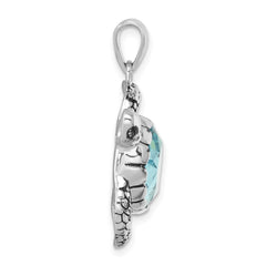 Sterling Silver Rhodium-plated Antiqued Blue Crystal Turtle Pendant PLP-686