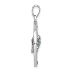 Sterling Silver Rhodium-plated Antiqued Round Moveable Crystal Turtle Pendant PLP-727