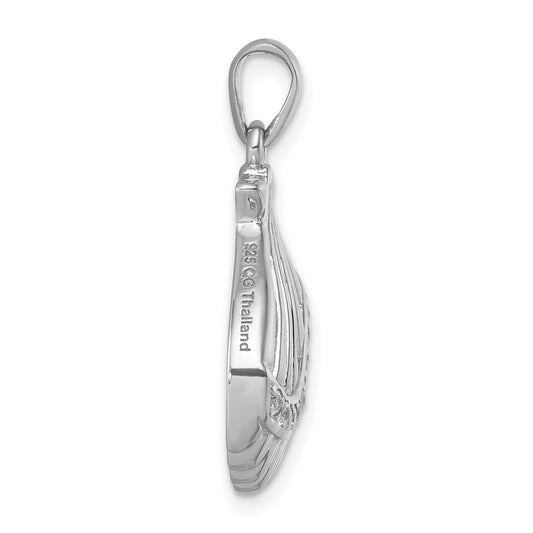 Sterling Silver Rhodium-plated Polished CZ Scallop Shell Pendant PLP-770