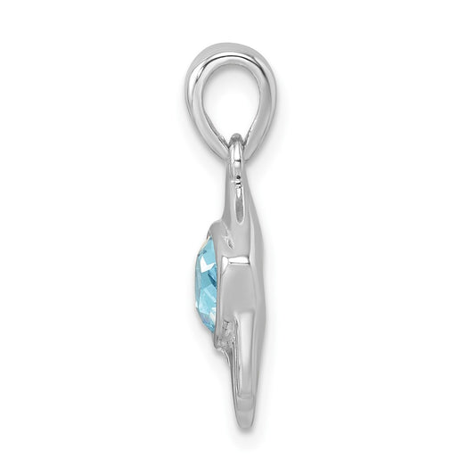 Sterling Silver Rhodium-plated Polished Crystal Angel Fish Pendant PLP-811