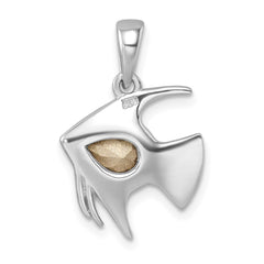 Sterling Silver Rhodium-plated Polished Crystal Angel Fish Pendant PLP-811