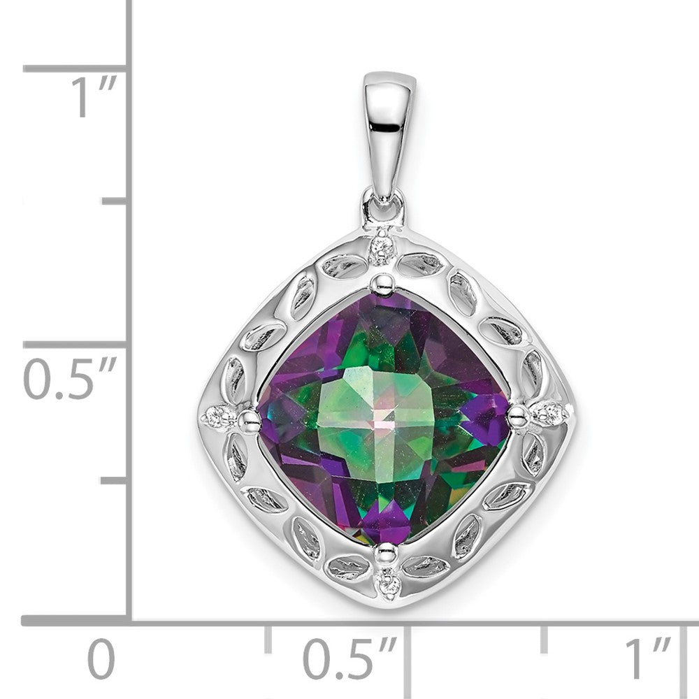 Sterling Silver Rhodium-plated Mystic Fire Topaz/Diamond Pendant PM7078-FT-002-SSA