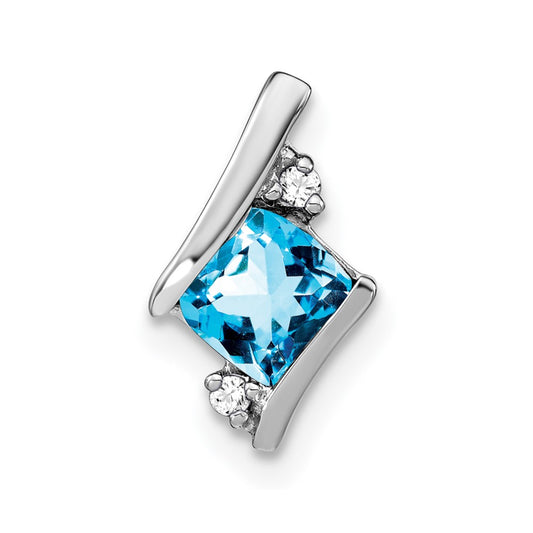 Sterling Silver Antique Cushion Blue Topaz and Diamond Pendant PM7398-BT-002-SSA