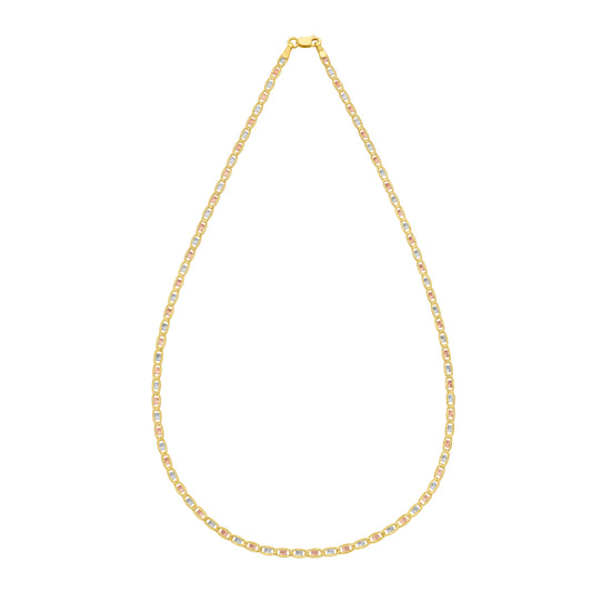 Tri-color Gold Polished Pave Valentino Chain Necklace