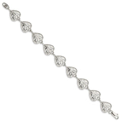 Sterling Silver Fancy Filigree Heart 7 inch Bracelet QA47-7