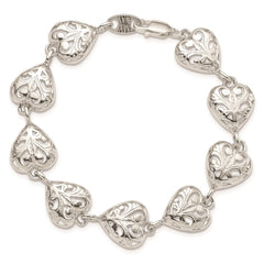 Sterling Silver Fancy Filigree Heart 7 inch Bracelet QA47-7