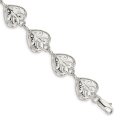 Sterling Silver Fancy Filigree Heart 7 inch Bracelet QA47-7