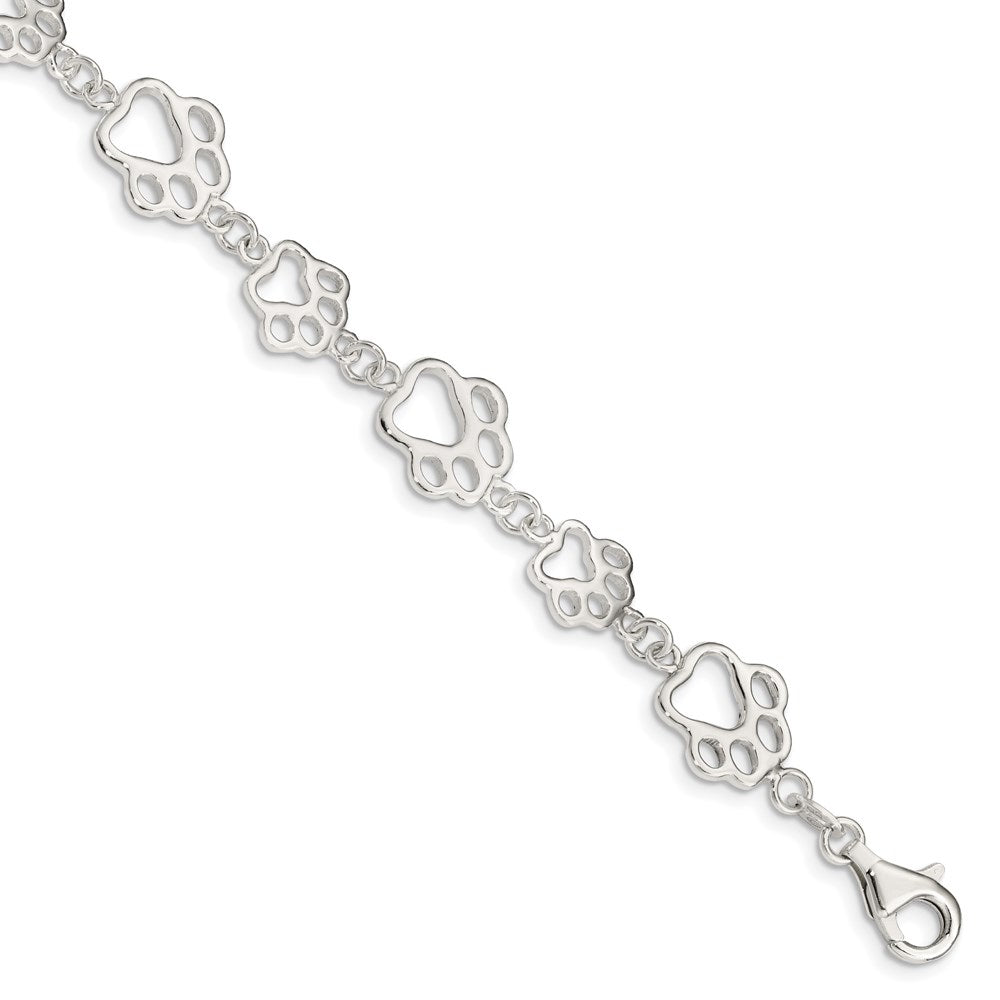 Sterling Silver Polished Paw Print Bracelet QA69-7.5