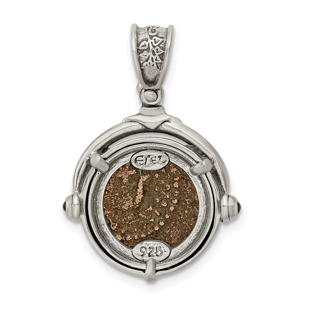 Ancient Coins Sterling Silver and Bronze Antiqued Widow's Mite Coin Reversible Pendant with a Certificate of Authenticity QAC100