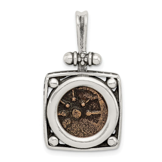 Ancient Coins Sterling Silver and Bronze Antiqued Widow's Mite Coin Pendant with a Certificate of Authenticity QAC102