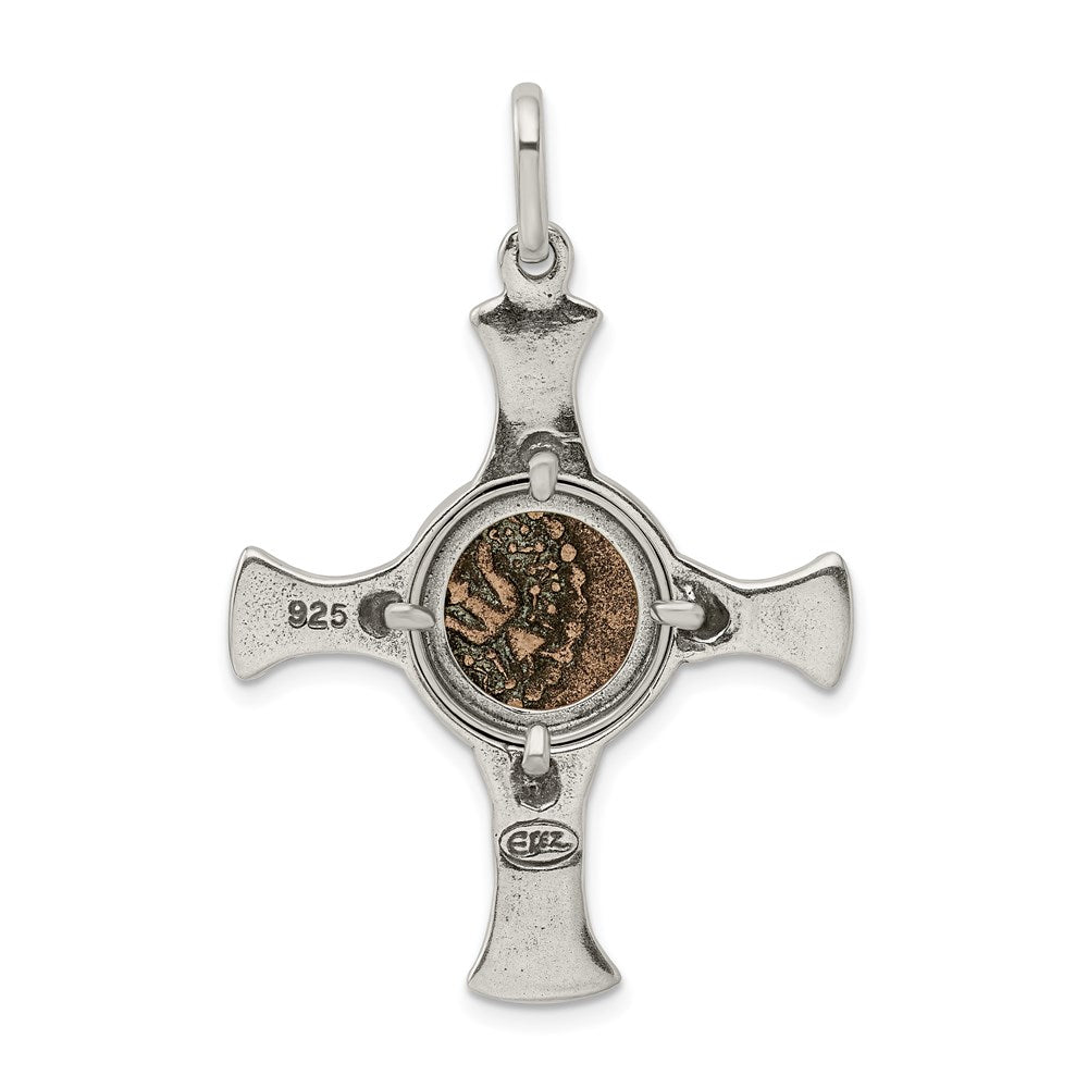 Ancient Coins Sterling Silver and Bronze Antiqued Widow's Mite Coin Cross Pendant with a Certificate of Authenticity QAC106
