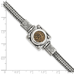 Ancient Coins Sterling Silver and Bronze Antiqued Widow's Mite Coin 7 inch Fancy Lobster Clasp Bracelet with a Certificate of Authenticity QAC109-7